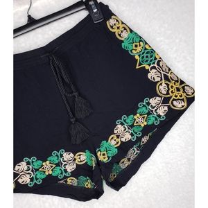 H&M Black Embroidered Drawstring Waist Shorts
